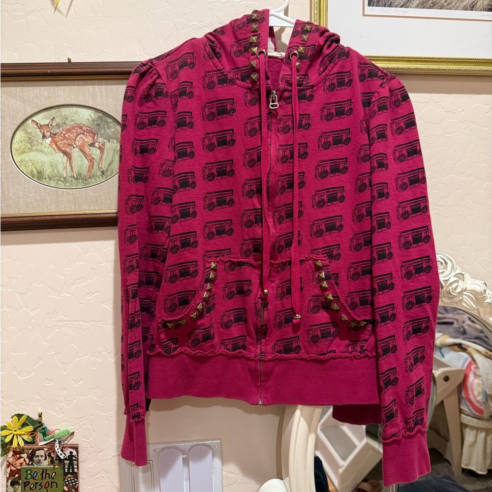 Abbey Dawn Inspired Y2K Studded burgundy Boombox Hoodie Custom 1/1 Y2K Grunge